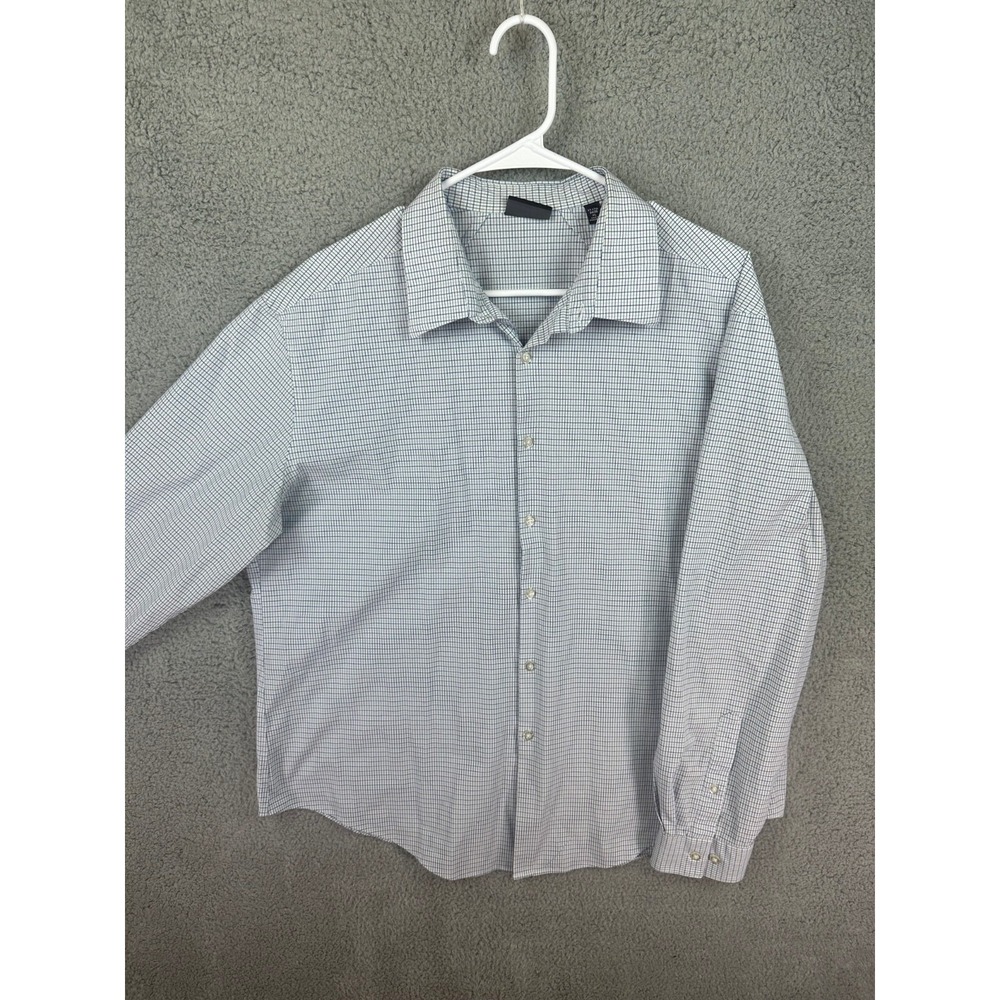 Van Heusen Shirt Men's 17.5 34/35 Flex Slim Fit Dress Shirt White Checked Mens - Picture 1 of 8